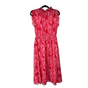 Chelsea 28 Women's Pink Tropical Ruffle Midi Dress, Sleeveless